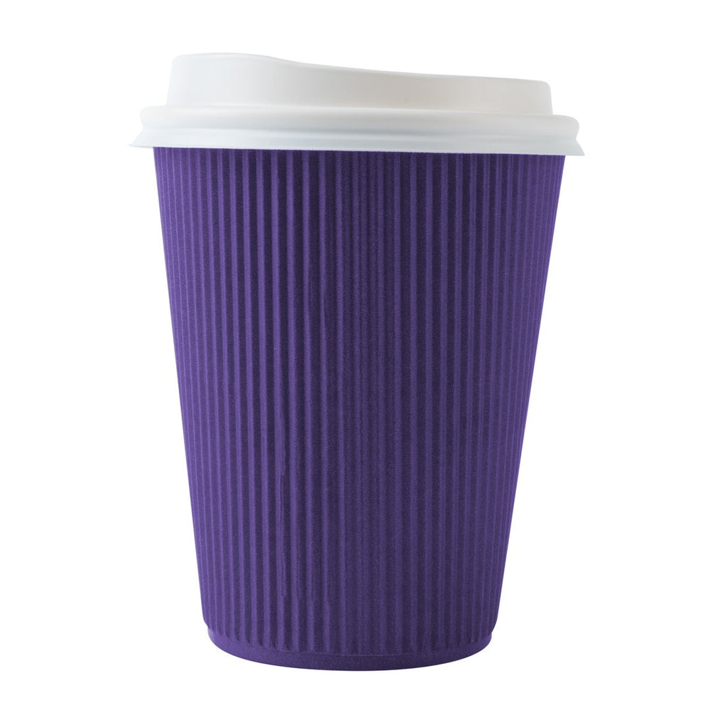 Cups, Hot, 12 Ounce, Paper, Royal Purple, Ripple Wall, with White Lid,1 - 20 COUNT