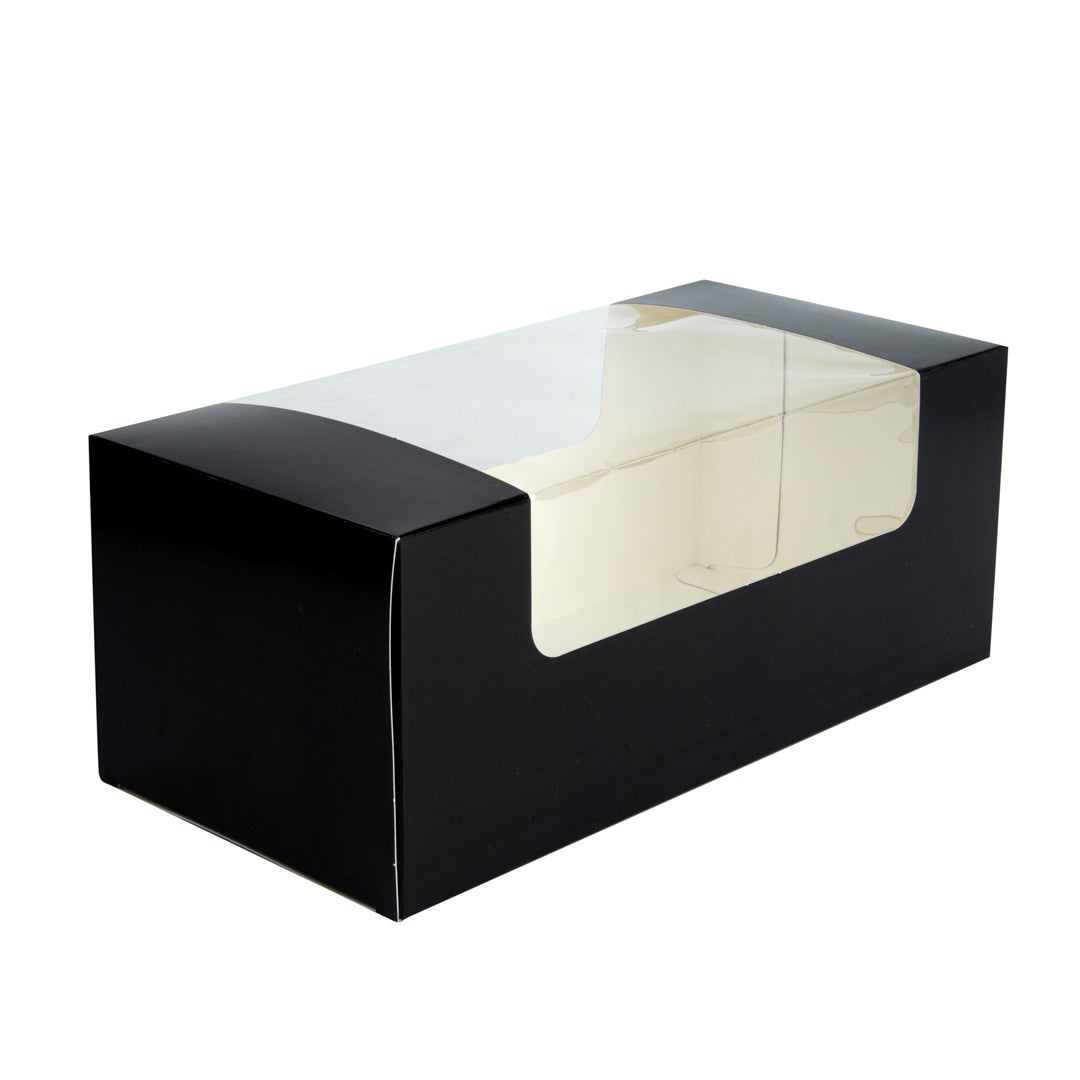 Boxes, Bakery, 9.75 x 4.75 x 4 Inch, Paper, Black, with Window,1 - 100 COUNT