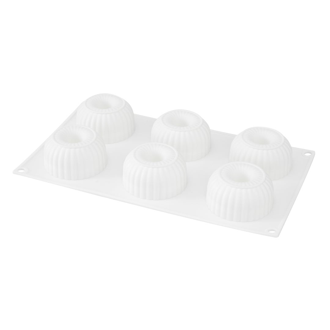 Mold, Donut, 6-Compartment, Ridged Donut, White, Silicone,1 - 1 EACH