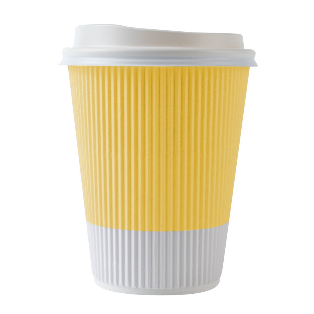 Cups, Hot, 12 Ounce, Paper, Light Yellow, Ripple Wall, with White Lid,1 - 20 COUNT