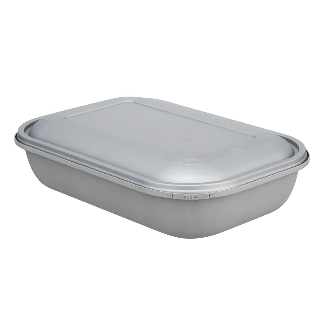 Containers, Food, 34 Ounce 8.75 x 6 x 2.25 Inch, Microwavable Plastic, Matte Gray, Rectangle, with Tamper-Evident Lid,1 - 100 COUNT