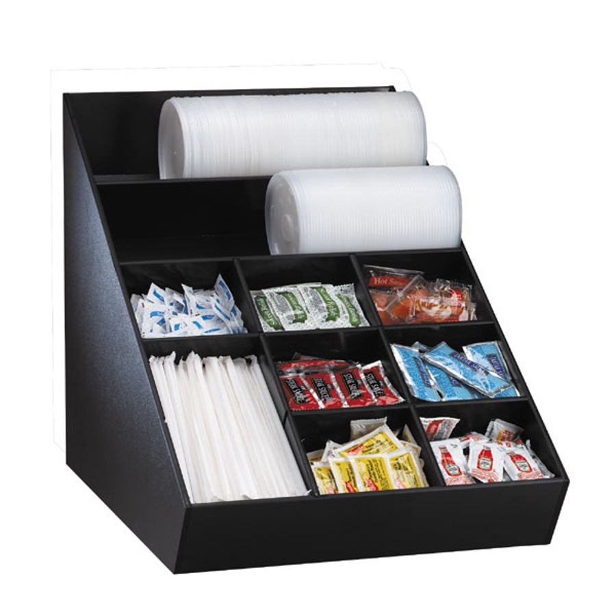 Organizer, Lid & Condiment, 16.50 x 15 x 20.50 Inch, Countertop, Plastic, Black, Vertical, with Removable Dividers,1 - 1 EACH