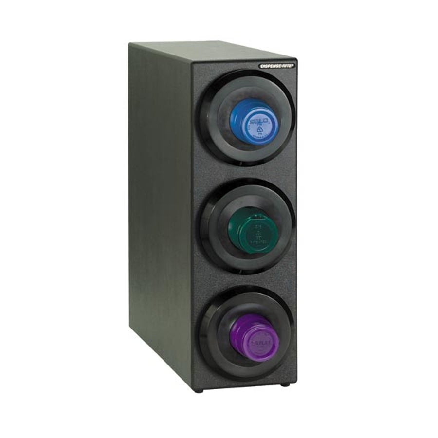 Dispenser, Cup, 3-Slot, Countertop, 24.25 x 8 x 23 Inch, Textured Plastic, Black, Vertical Cabinet, Fits 8-44 Ounce Cups,1 - 1 EACH