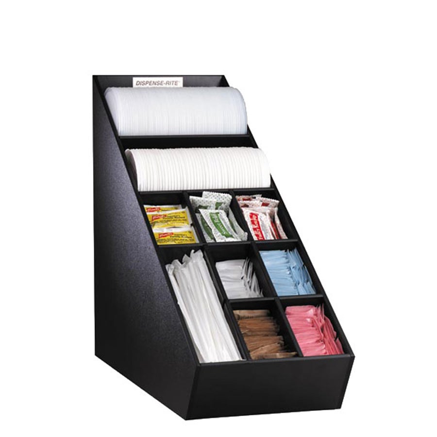 Organizer, Lid & Condiment, 16.50 x 8 x 20.50 Inch, Countertop, Plastic, Black, Vertical, with Removable Dividers,1 - 1 EACH
