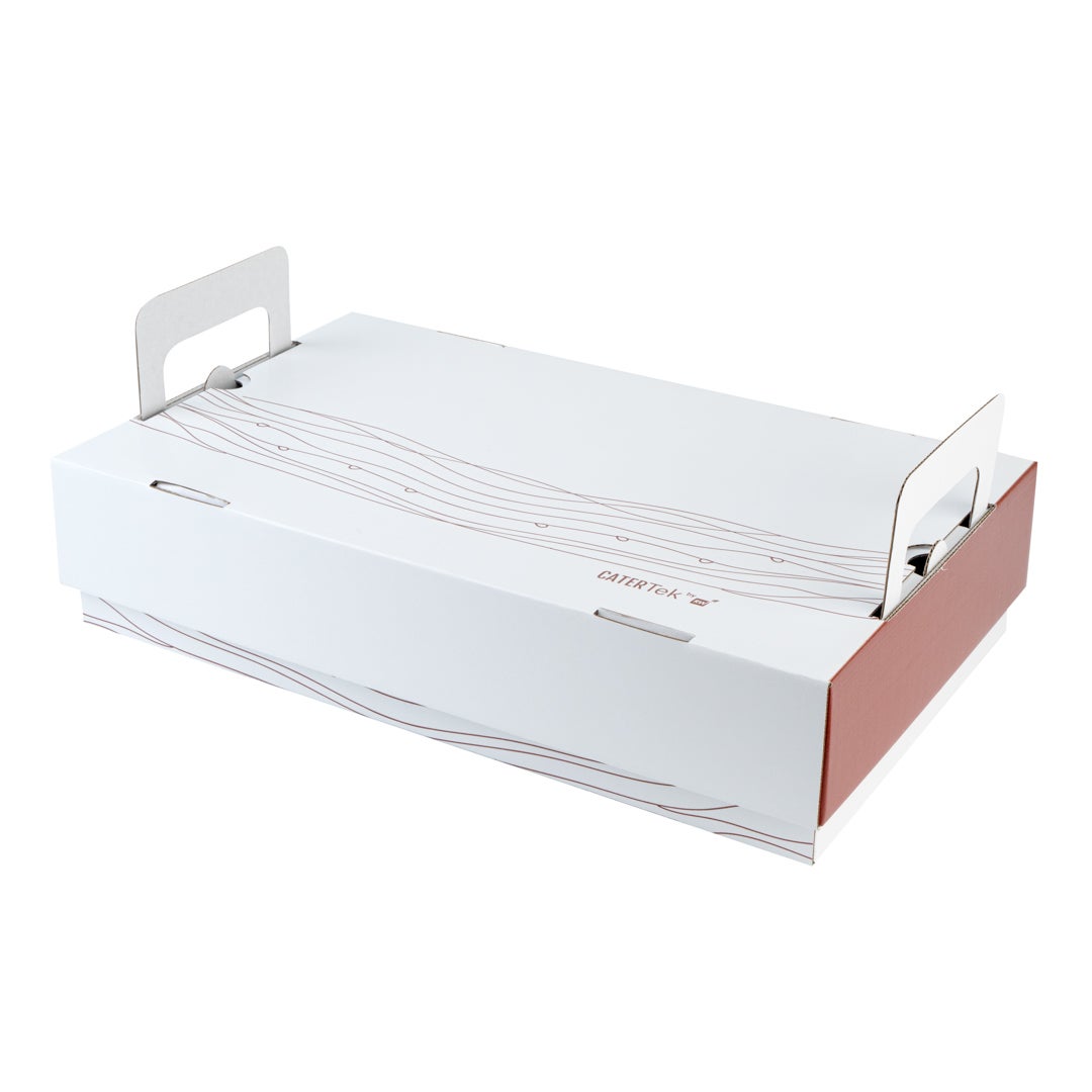 Trays, Cater, 20 x 11.75 x 3.25 Inch, Paper, White & Brown, with Lid & Handles,1 - 10 COUNT