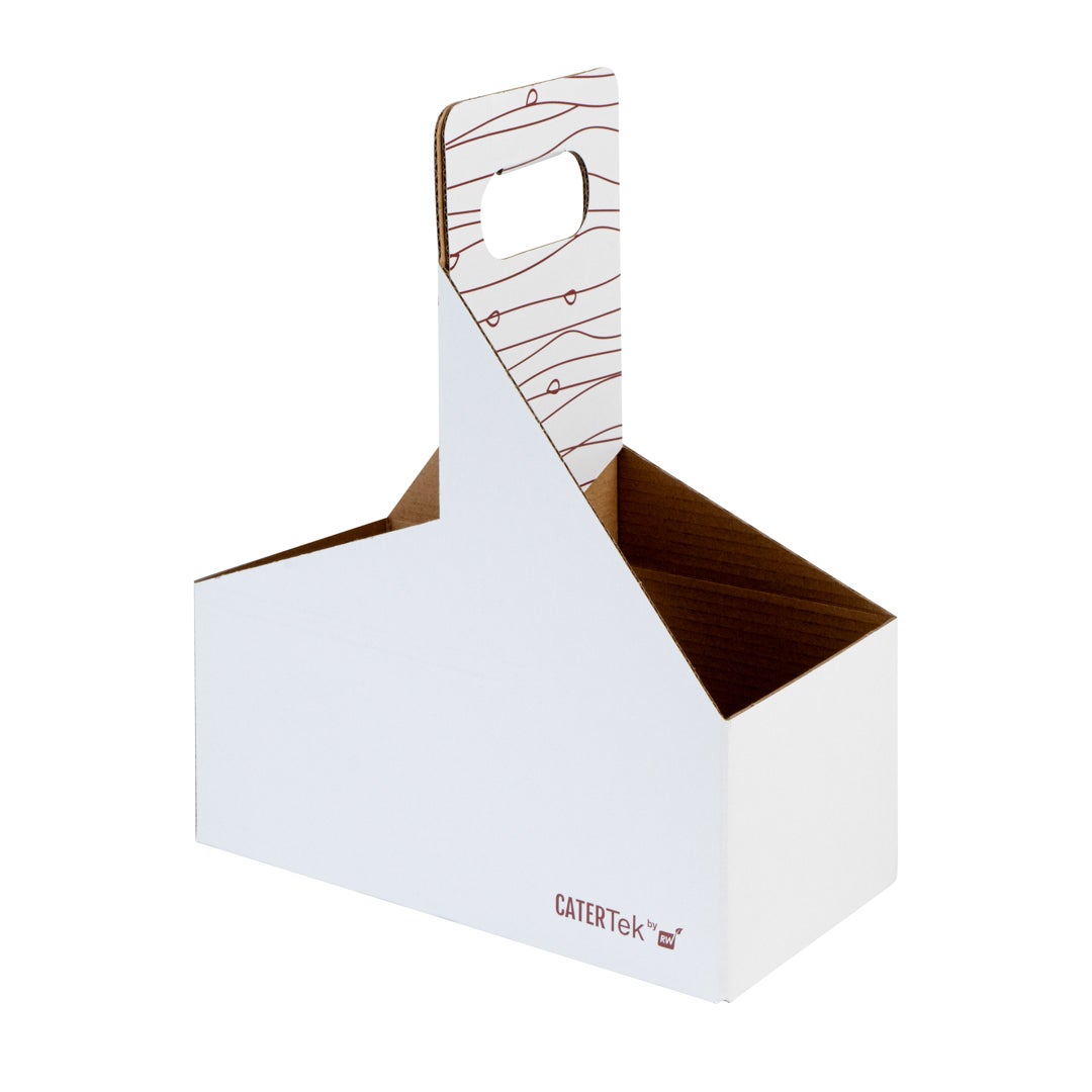 Carriers, Drink, 2-Cup, Paper, White & Brown, 9 x 4.50 x 4 Inch, with Handle,1 - 100 COUNT