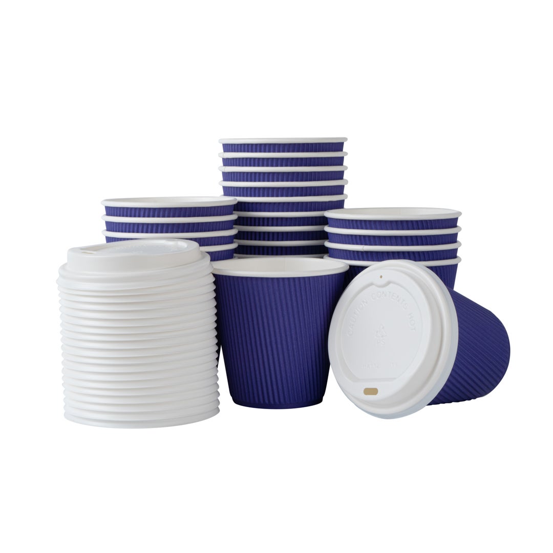 Cups, Hot, 8 Ounce, Paper, Royal Purple, Ripple Wall, with White Lid,1 - 400 COUNT