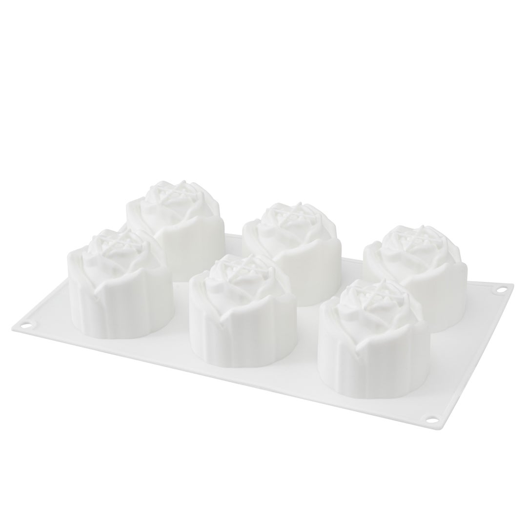 Mold, Baking, 6-Compartment, Rose, White, Silicone,1 - 1 EACH