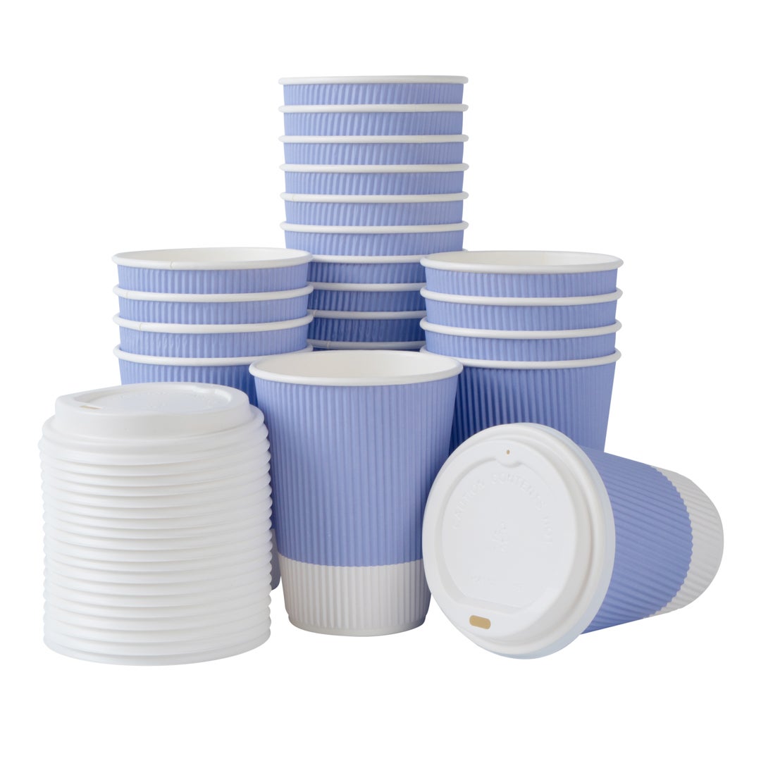 Cups, Hot, 12 Ounce, Paper, Light Purple, Ripple Wall, with White Lid,1 - 20 COUNT