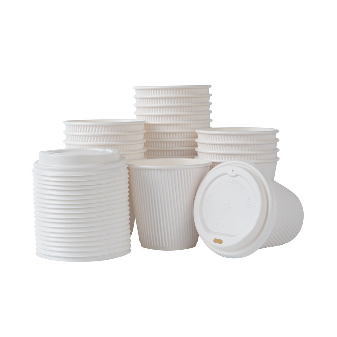 Cups, Hot, 8 Ounce, Paper, White, Ripple Wall, with White Lid,1 - 20 COUNT