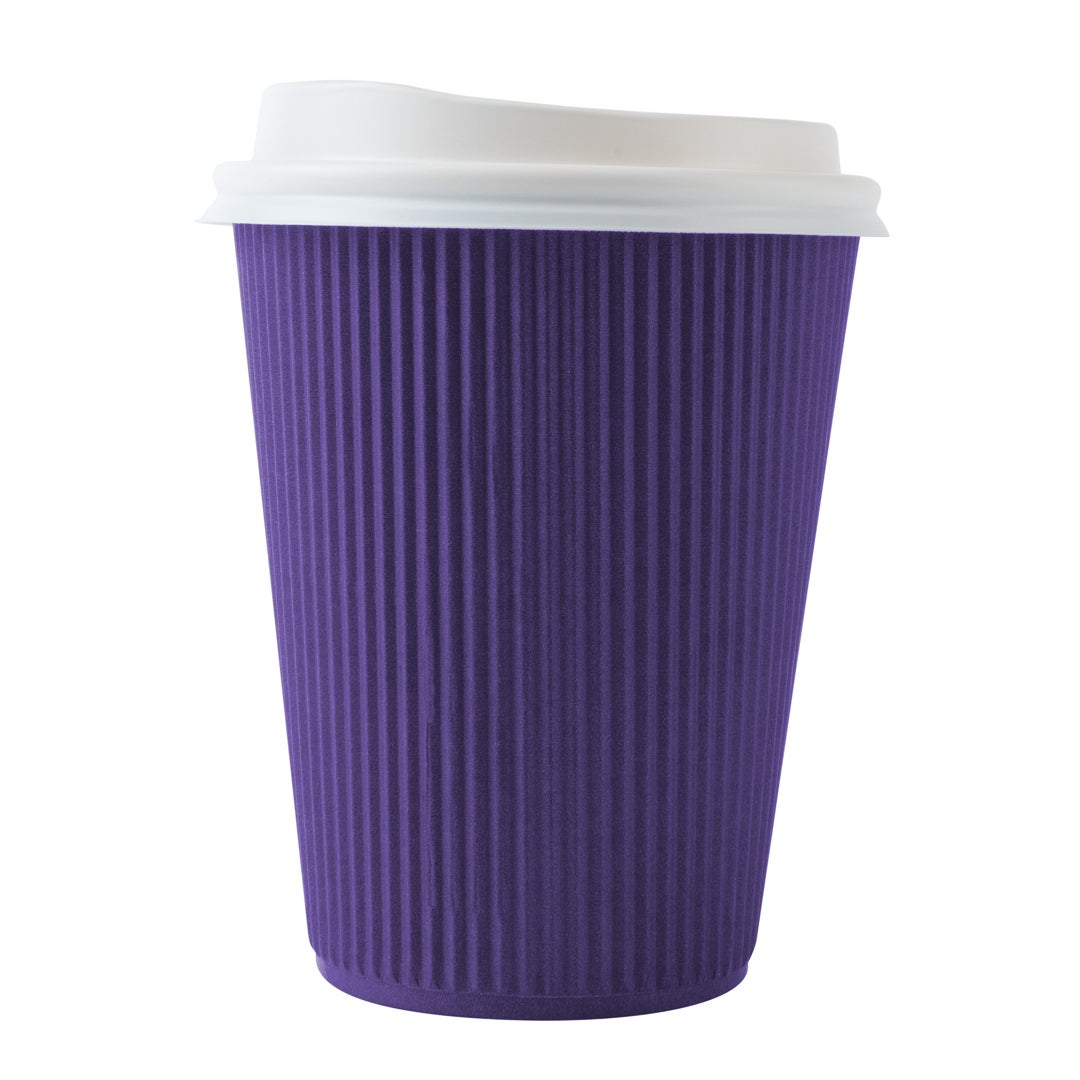 Cups, Hot, 12 Ounce, Paper, Royal Purple, Ripple Wall, with White Lid,1 - 200 COUNT