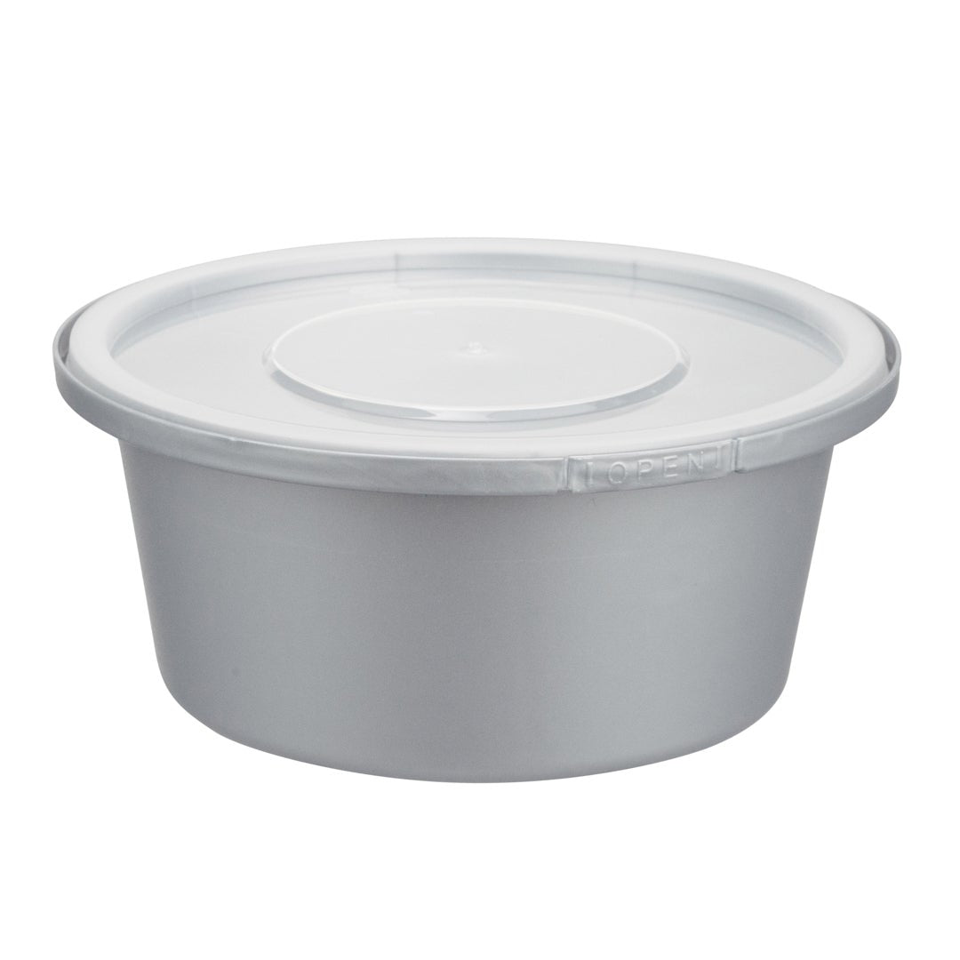 Bowls, 8 Ounce 4.25 x 3.25 x 1.75 Inch, Microwavable Plastic, Silver, with Tamper-Evident Clear Lid,1 - 100 COUNT