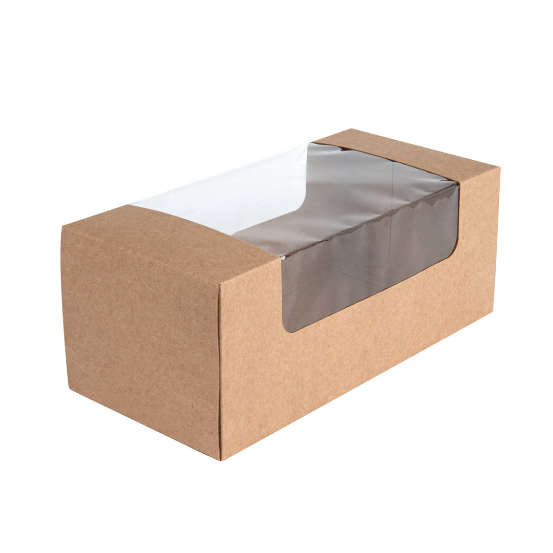 Boxes, Bakery, 9.75 x 4.75 x 4 Inch, Paper, Kraft, with Window,1 - 100 COUNT