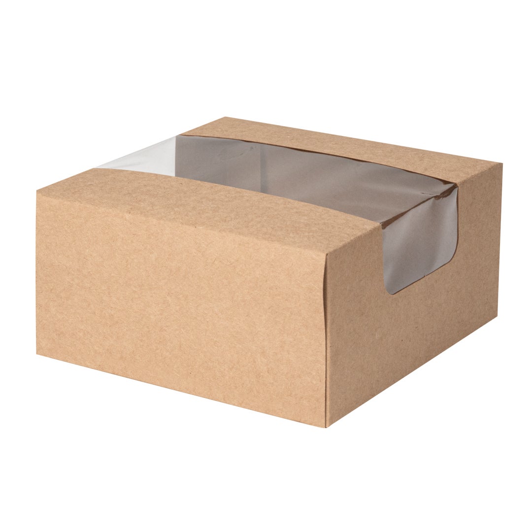 Boxes, Bakery, 6.25 x 6.25 x 3.25 Inch, Paper, Kraft, with Window,1 - 100 COUNT