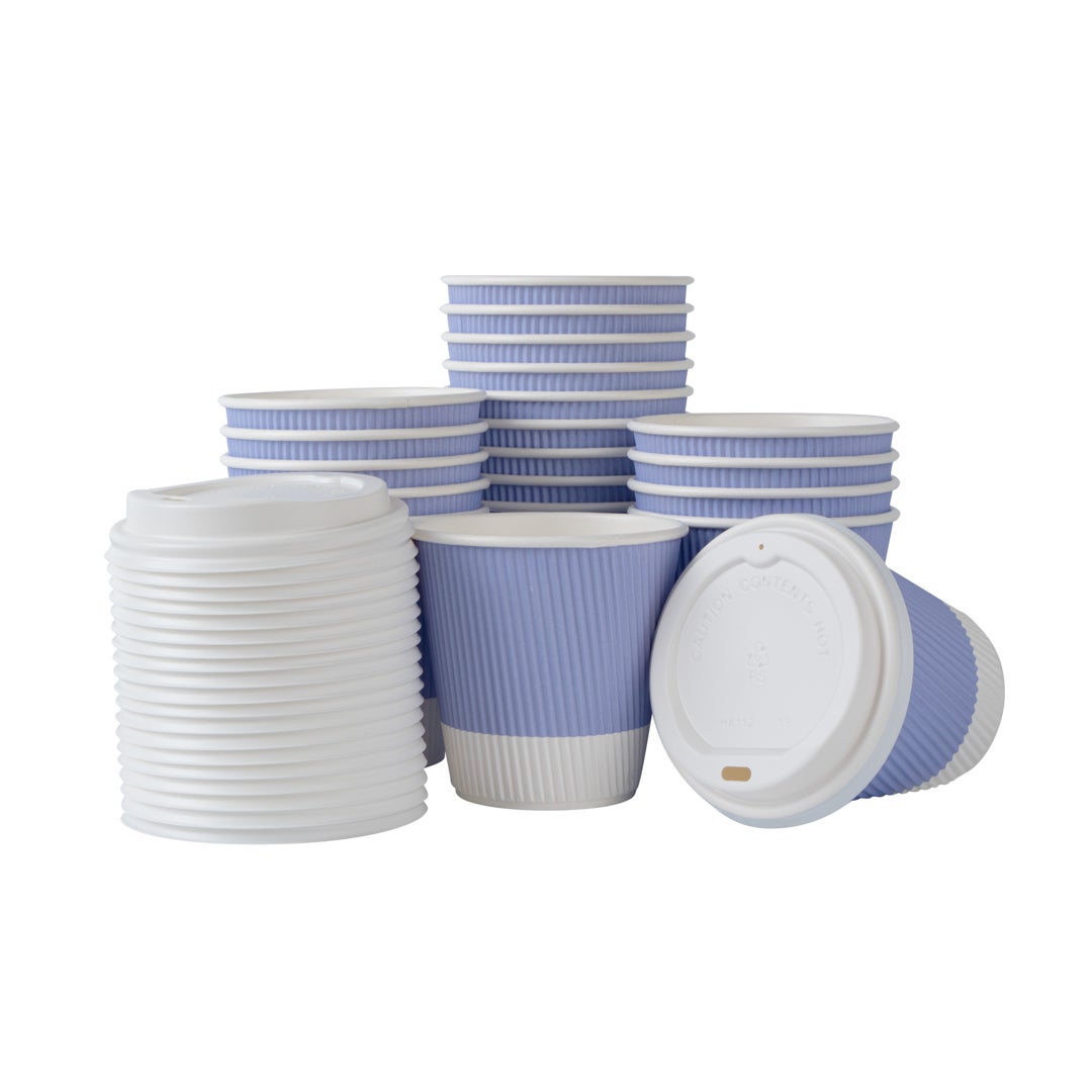Cups, Hot, 8 Ounce, Paper, Light Purple, Ripple Wall, with White Lid,1 - 400 COUNT