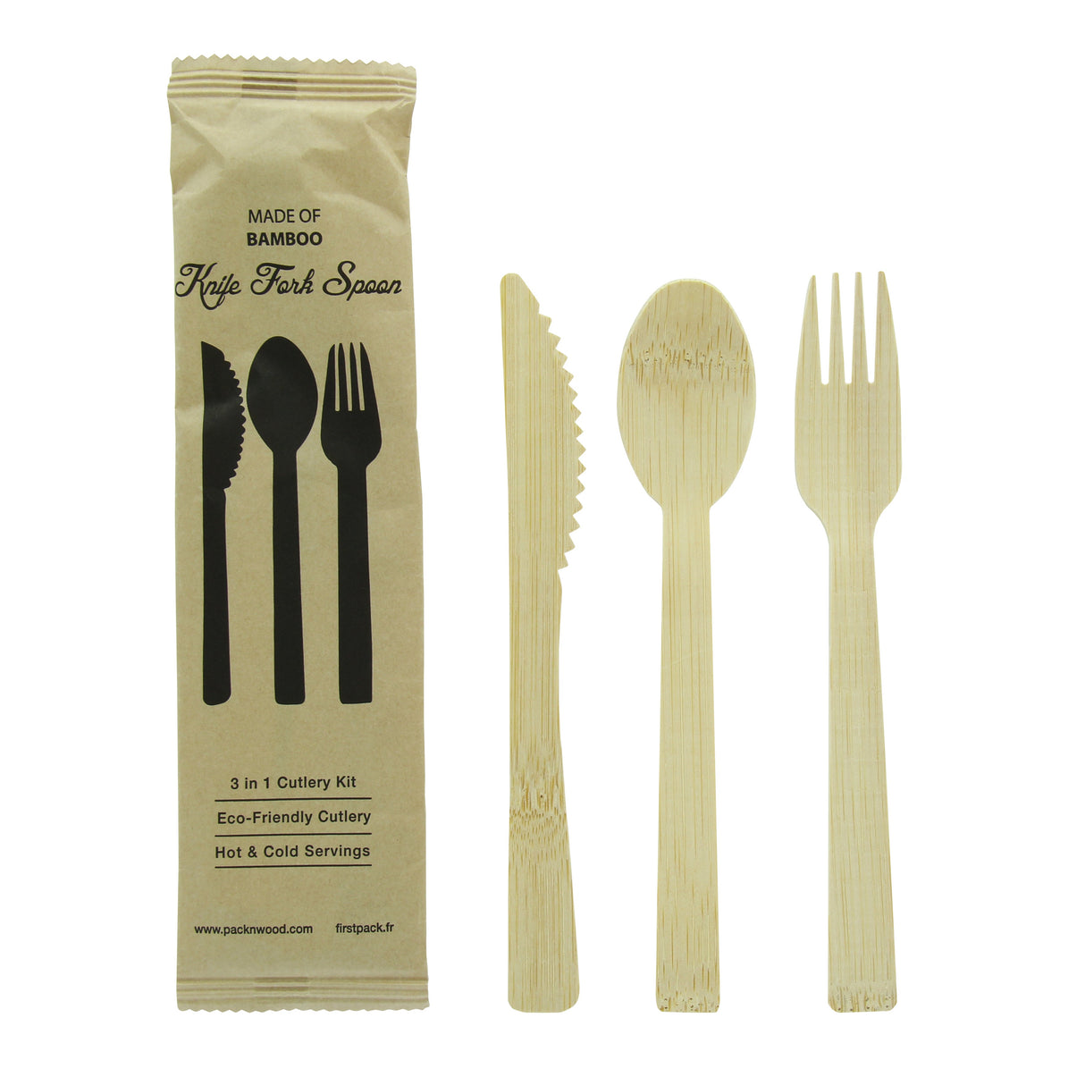 Cutlery Kits, Knife/Fork/Spoon, 6.7 Inch, Bamboo,1 - 100 COUNT