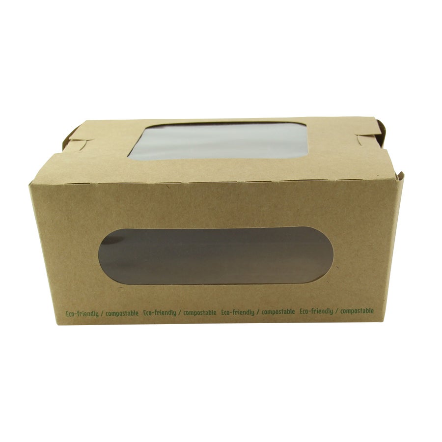 Boxes, Salad, 37 Ounce, Paper, Kraft, 5.9 x 5.3 x 2.5 Inch, with 2 Windows,4 - 50 COUNT