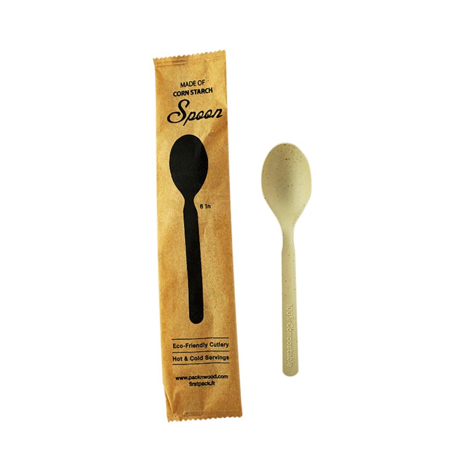 Spoons, 6 Inch, Bamboo & PLA, Individually-Wrapped,1 - 500 COUNT