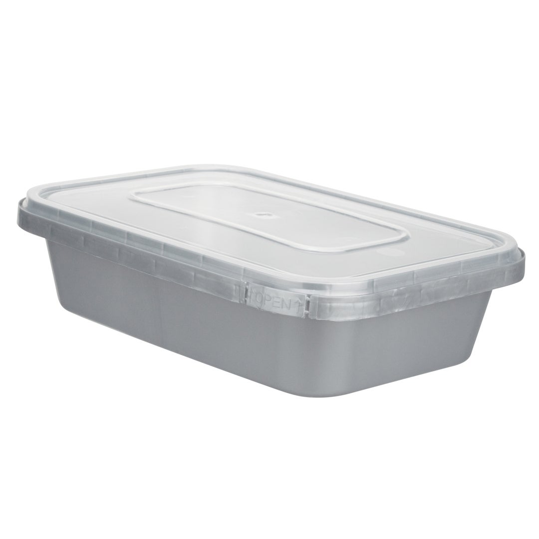 Boxes, 24 Ounce, Microwavable Plastic, Silver, 7 x 4.75 x 1.75 Inch, with Clear Lid, Tamper-Evident,1 - 100 COUNT