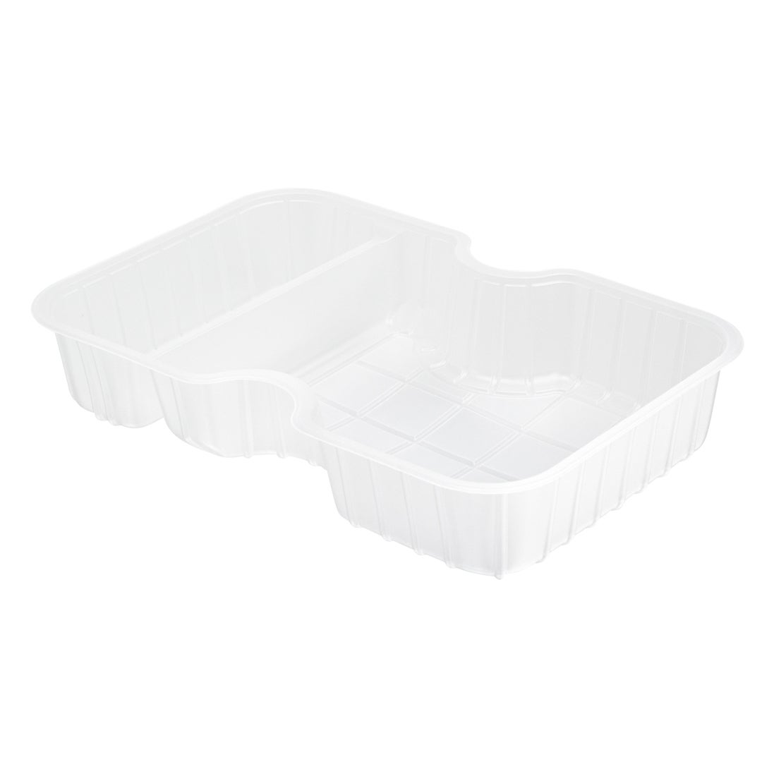 Trays, 2-Compartment Insert, 10 Ounce, Microwavable Plastic, White, Rectangular, 6.50 x 4.25 x 1.25 Inch,1 - 100 COUNT
