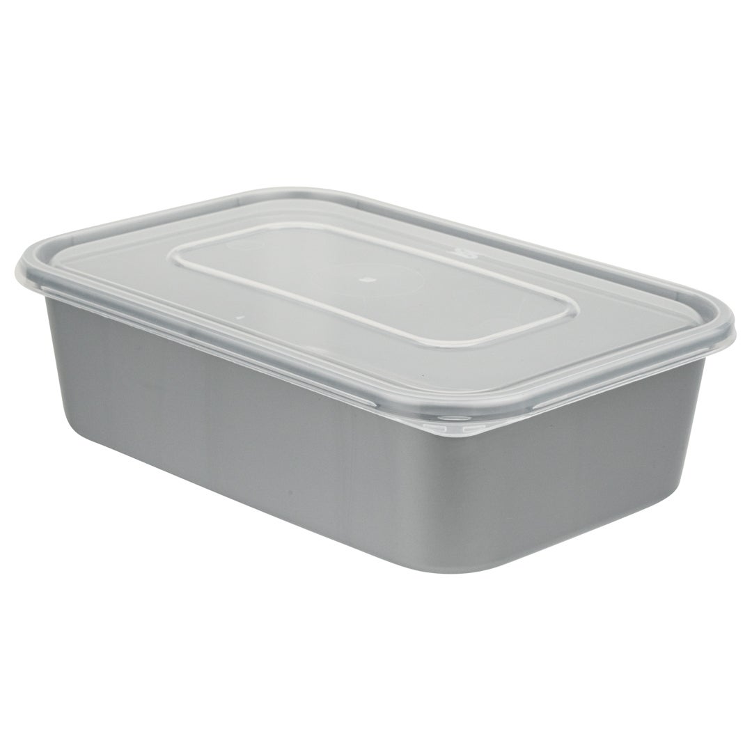 Containers, Take-Out, 22 Ounce, Microwavable Plastic, Silver, 6.75 x 4.50 x 2.25 Inch, Rectangular, with Clear Lid,1 - 100 COUNT