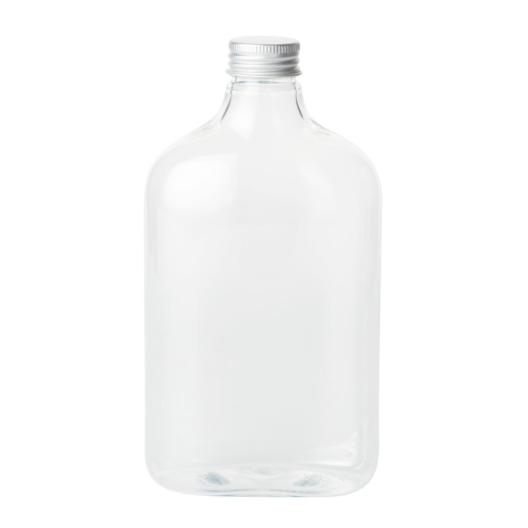 Bottles, Flask, 17 Ounce, Plastic, Clear, with Aluminum Lid,1 - 100 COUNT