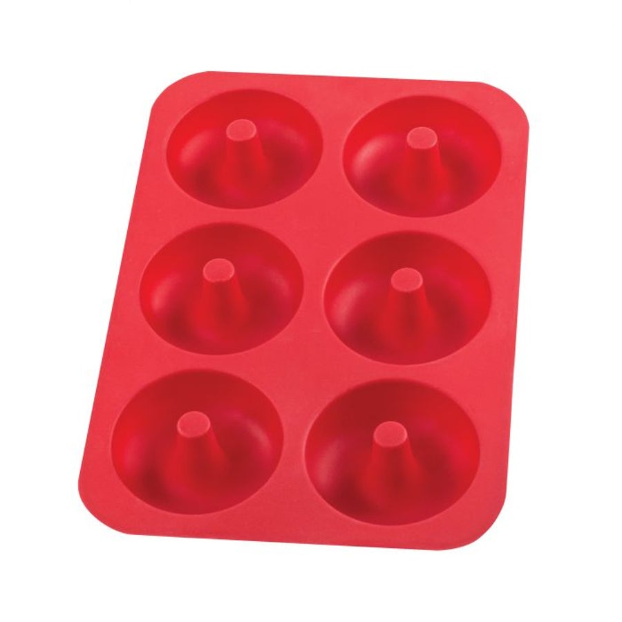 Pans, Donut, 6-Compartment, Non-Stick, Silicone, Red, 10 x 7 x 1 Inch,6 - 1 EACH