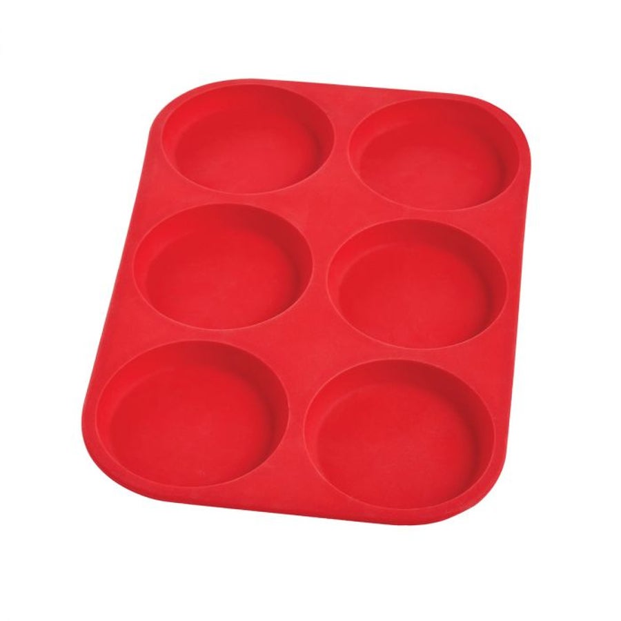 Pans, Muffin Top, 6-Compartment, Silicone, Red, 13.5 x 9 x 0.75 Inch,12 - 1 EACH