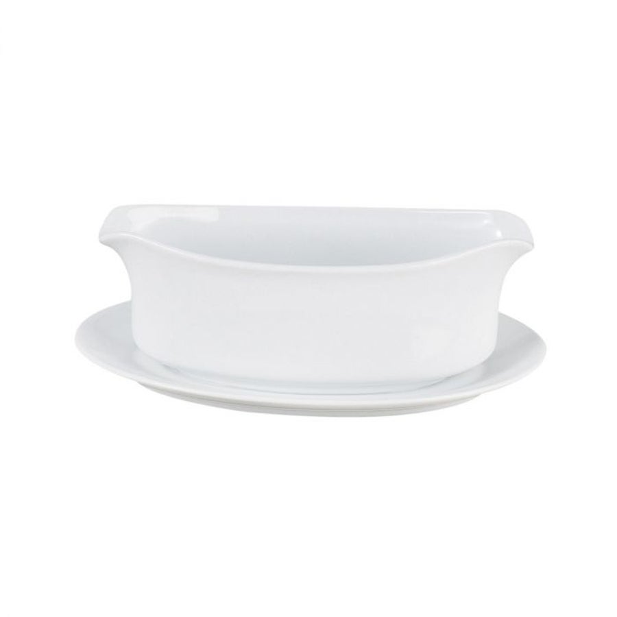 Boat, Gravy, 18 Ounce, White, Porcelain, with Base, 18 Ounce,1 - 1 EACH