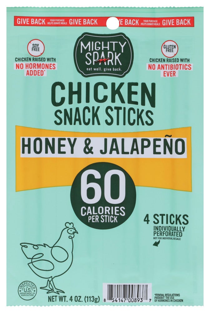 Snack Sticks, Chicken, Honey Jalapeno, Individually-Wrapped,8 - 4 OUNCE