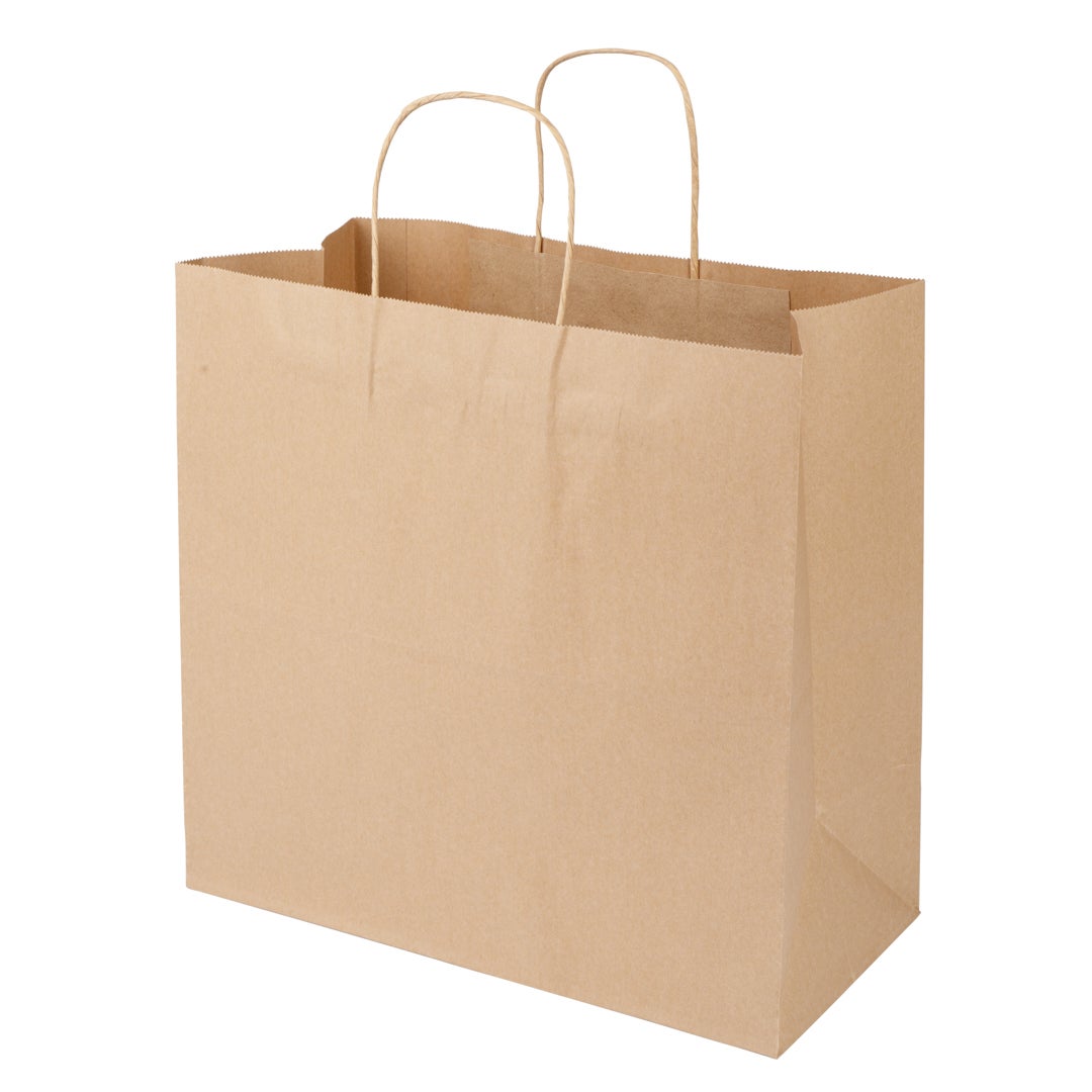 Bags, 12.5 x 6.25 x 12.25 Inch, Paper, Kraft, with Handles,1 - 100 COUNT