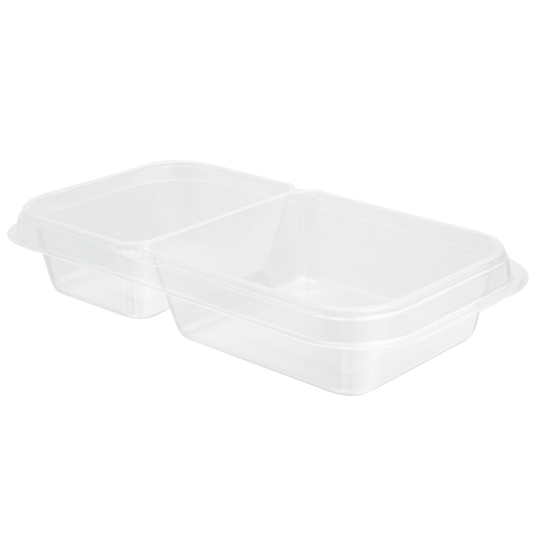 Trays, 2-Compartment Insert, 15 Ounce, Microwavable Plastic, Clear, Rectangular, for 24/34/44 Ounce Containers,1 - 100 COUNT