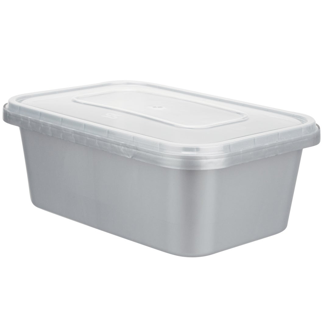 Containers, 35 Ounce, Microwavable Plastic, Silver, Rectangular, 7 x 4.75 x 2.75 Inch, with Tamper-Evident Clear Lid,1 - 100 COUNT