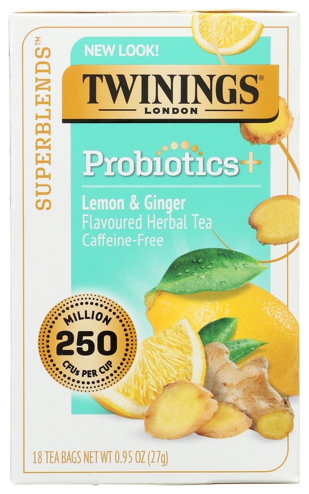 Tea, Herbal, Probiotics, Lemon & Ginger, Individually Wrapped with String,6 - 18 COUNT