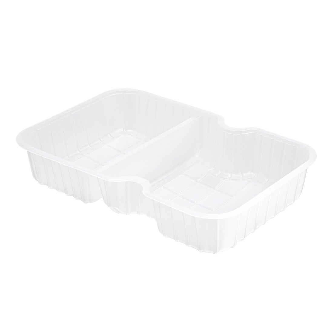 Trays, 2-Compartment Insert, 10 Ounce, Microwavable Plastic, White, Rectangular, for 32 & 37 Ounce Containers,1 - 100 COUNT