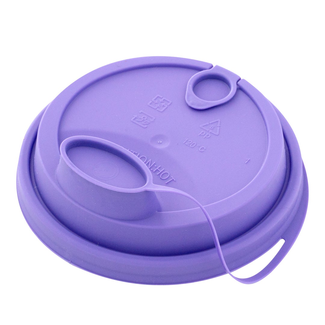 Lids, Straw Hole & Sip-Thru, Plastic, Purple, with 2 Plugs, for 12/16/24 Ounce Cups,1 - 25 COUNT