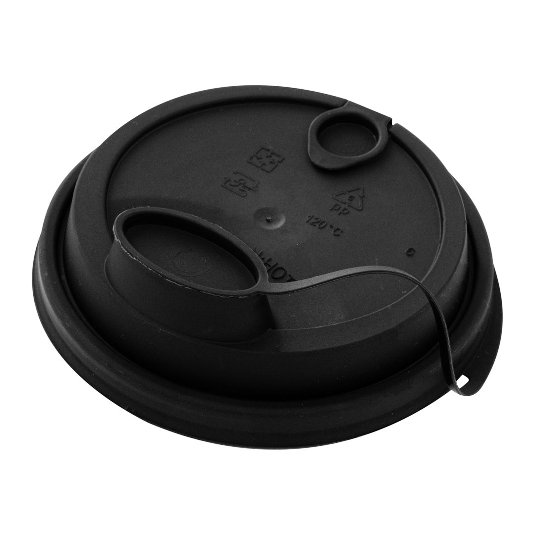 Lids, Straw Hole & Sip-Thru, Plastic, Black, with 2 Plugs, for 12/16/24 Ounce Cups,1 - 25 COUNT