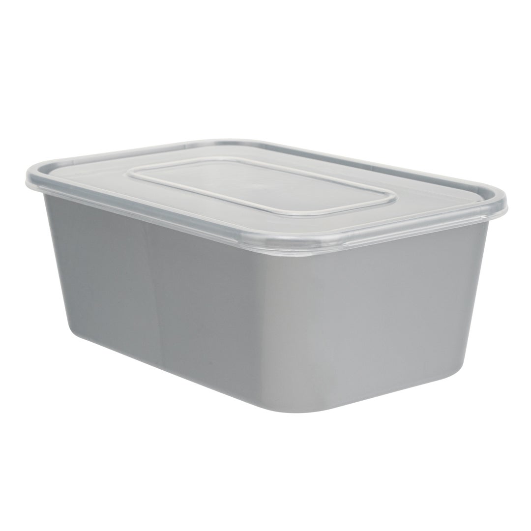 Containers, Take-Out, 32 Ounce, Plastic, Silver, Rectangular, 6.75 x 4.5 x 2.75 Inch, with Clear Lid,1 - 100 COUNT