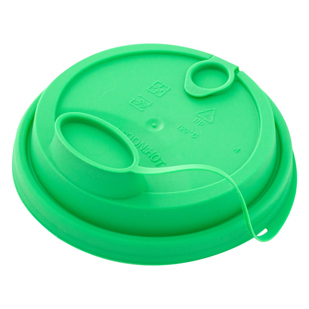 Lids, Straw Hole & Sip-Thru, Plastic, Green, with 2 Plugs, for 12/16/24 Ounce Cups,1 - 25 COUNT
