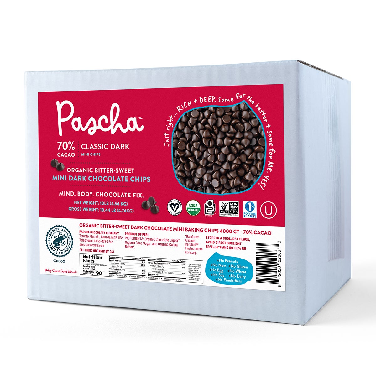 Baking Chips, Dark Chocolate, Mini, Bitter-Sweet, 70% Cacao,1 - 10 POUND