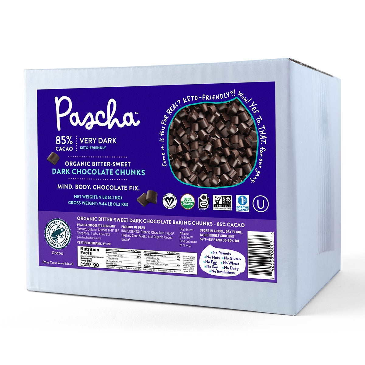 Baking Chips, Dark Chocolate, Chunks, Bitter-Sweet, 85% Cacao,1 - 5 POUND