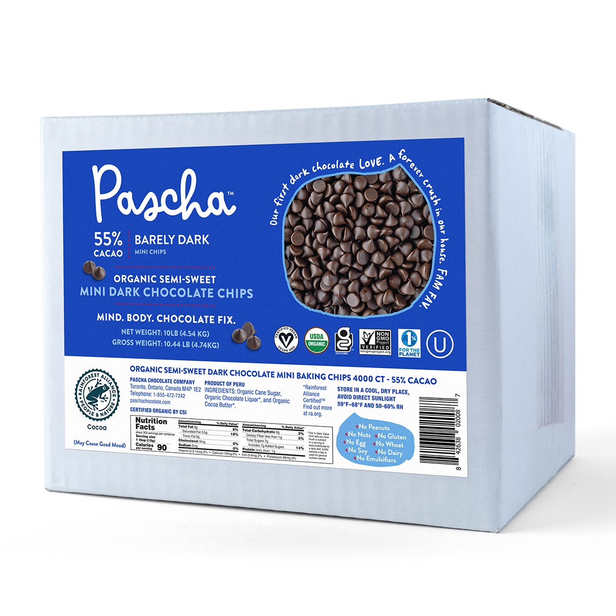 Baking Chips, Dark Chocolate, Mini, Semi-Sweet, 55% Cacao,1 - 10 POUND