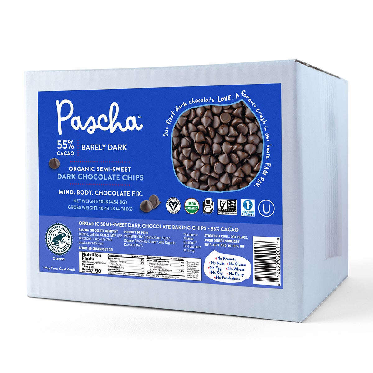 Baking Chips, Dark Chocolate, Semi-Sweet, 55% Cacao,1 - 10 POUND