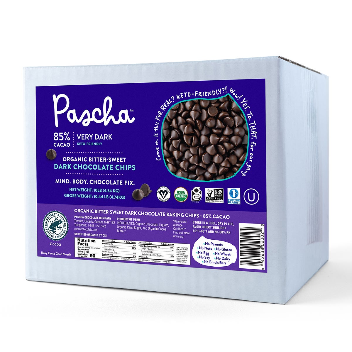 Baking Chips, Dark Chocolate, Bitter-Sweet, 85% Cacao,1 - 10 POUND