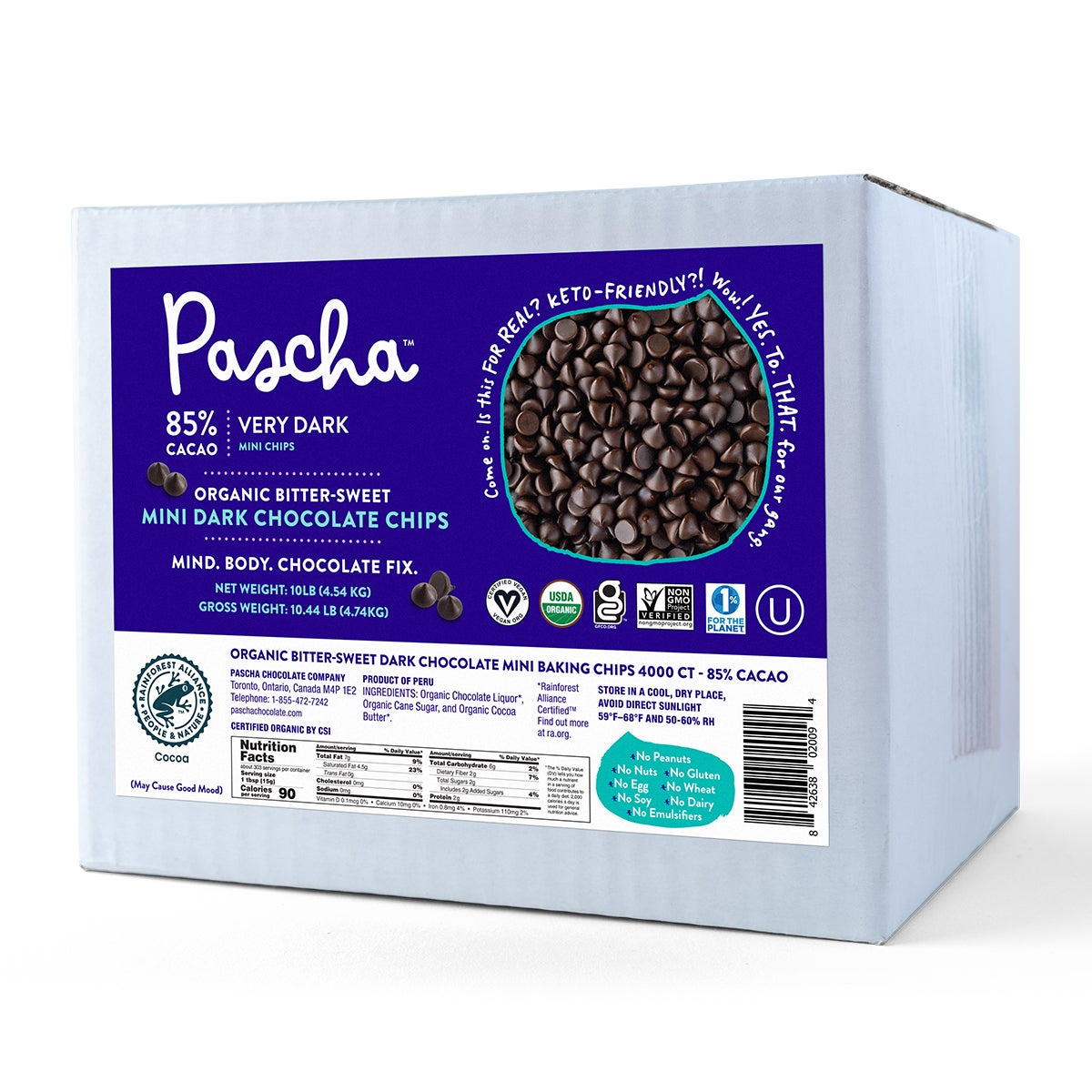 Baking Chips, Dark Chocolate, Mini, Bitter-Sweet, 85% Cacao,1 - 10 POUND