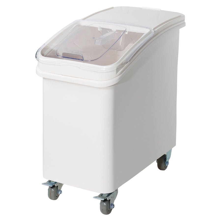 Bin, Ingredient, 27 Gallon, Slant-Top, White, Plastic, with Sliding Lid/Scoop/Casters,1 - 1 EACH