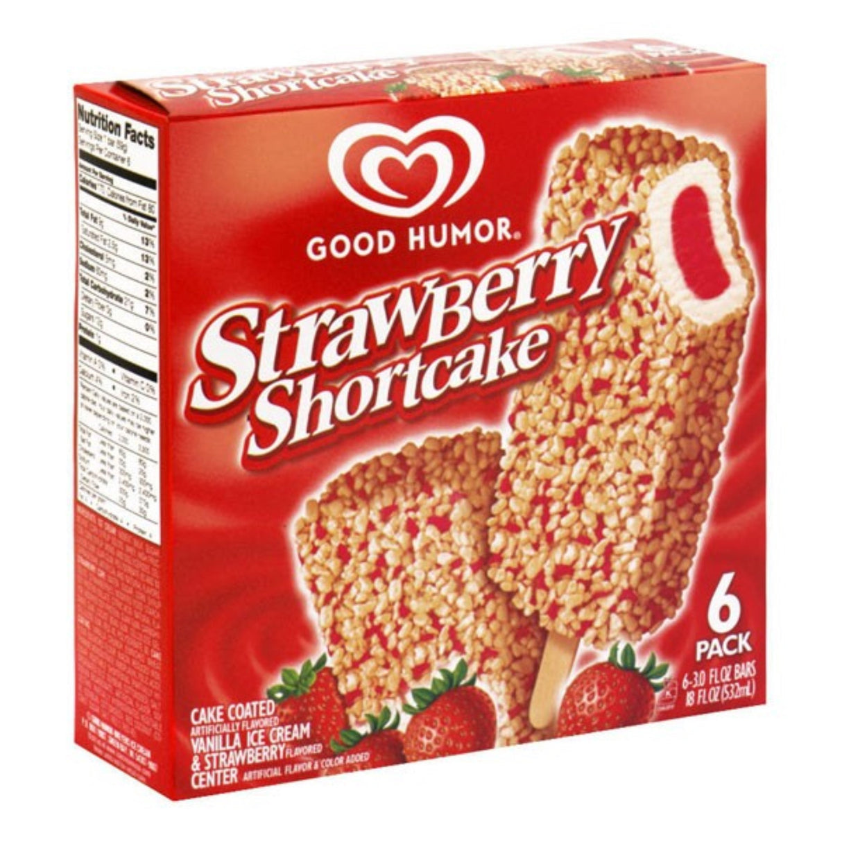Ice Cream Bars, Strawberry Shortcake, Cake-Coated, Individually Wrapped, Frozen, 3 Fluid Ounce,8 - 6 COUNT