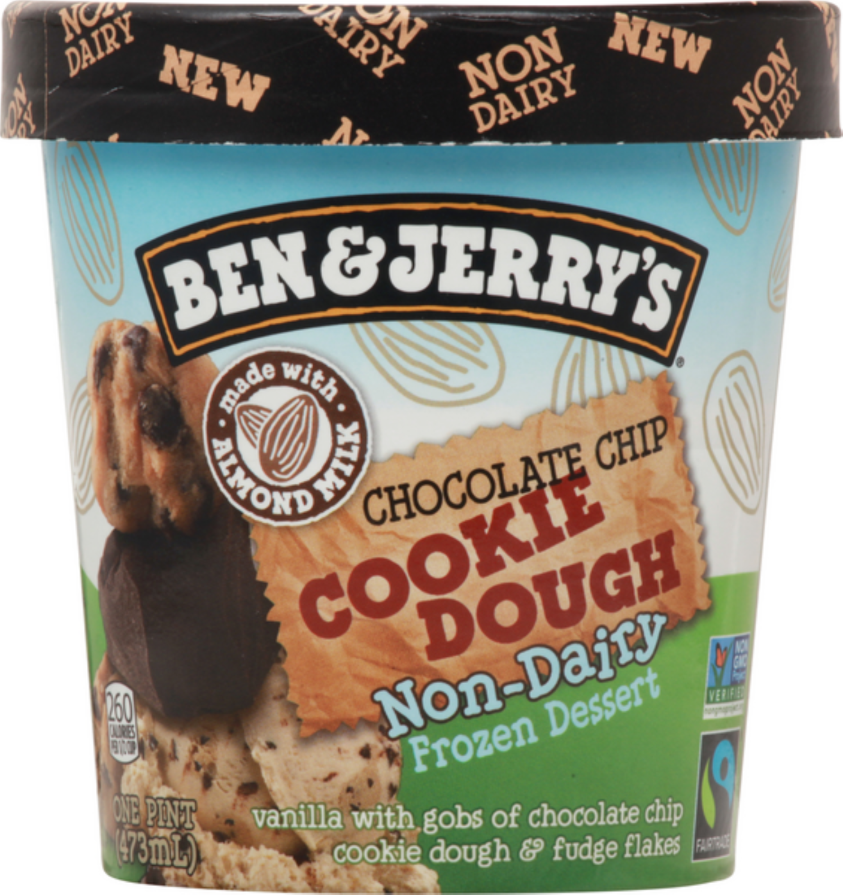 Ice Cream, Hard Serve, Non-Dairy, Chocolate Chip Cookie Dough, Frozen,8 - 16 FLUID