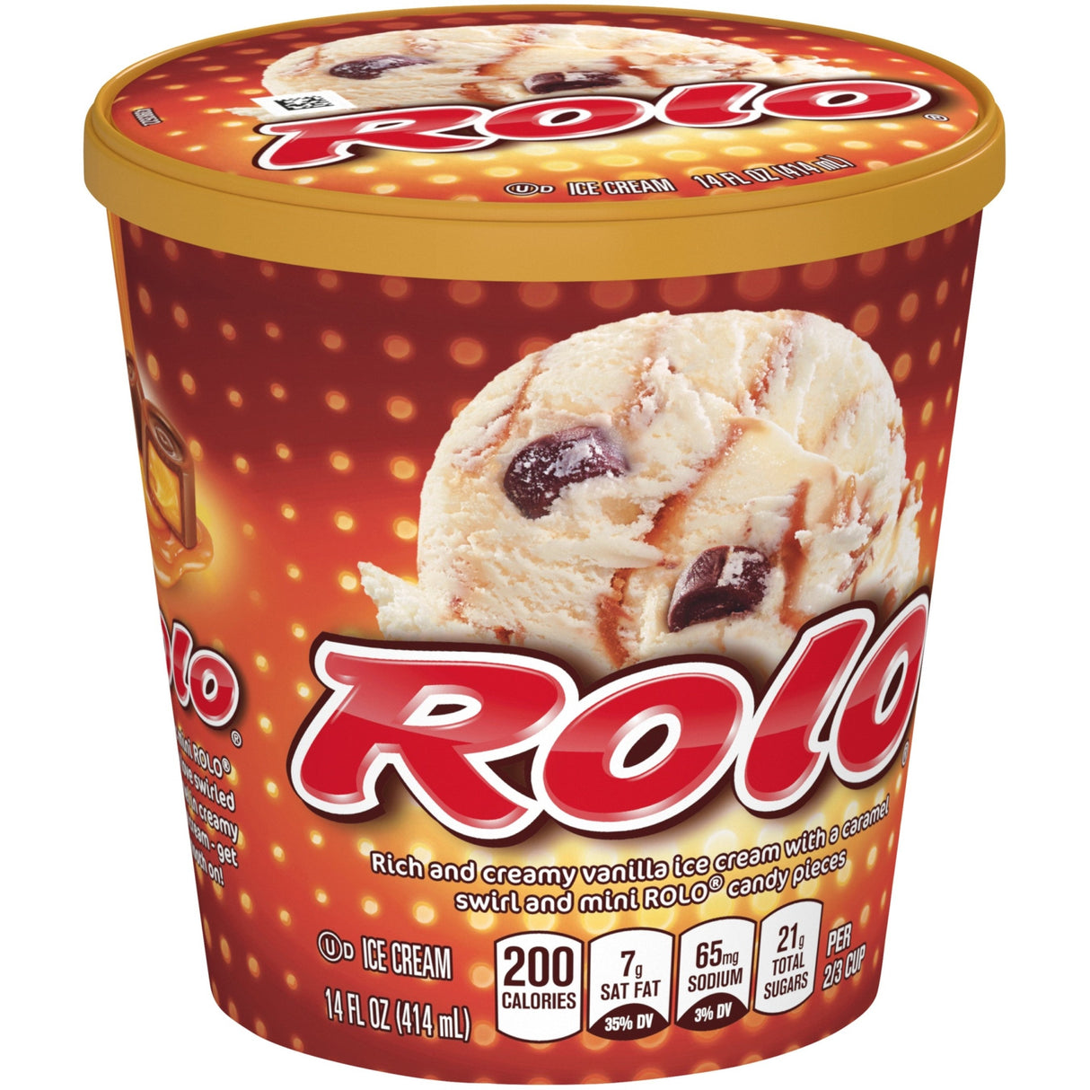 Ice Cream, Hard Serve, Vanilla, with Caramel Swirl & Mini Rolo Candy Pieces, Frozen,8 - 14 FLUID