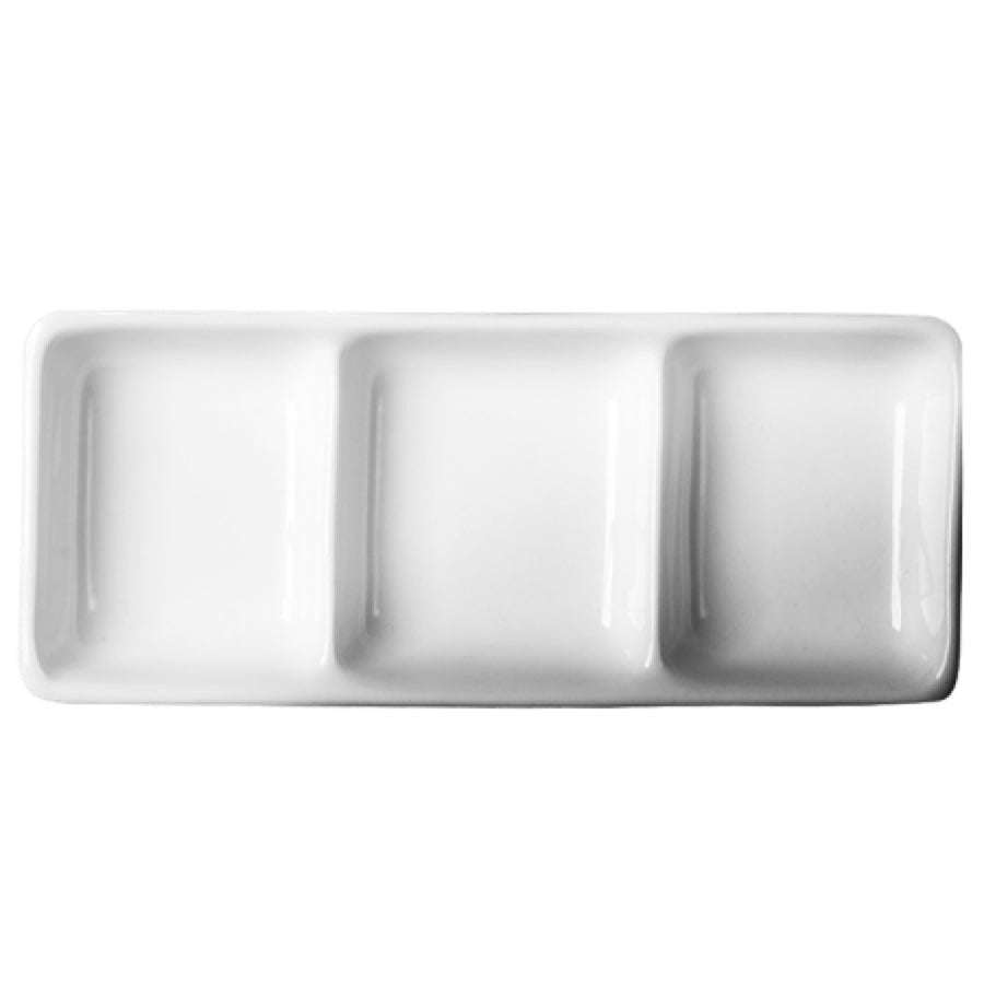 Dishes, 3-Compartment, 6 x 2.50 Inch, White, Porcelain, Rectangular,8 - 6 COUNT